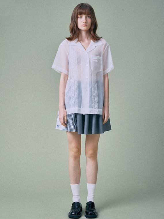 Organza Lace Short Sleeve Shirt