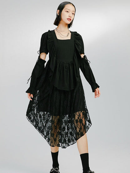 Robe irrégulière noire à manches détachables