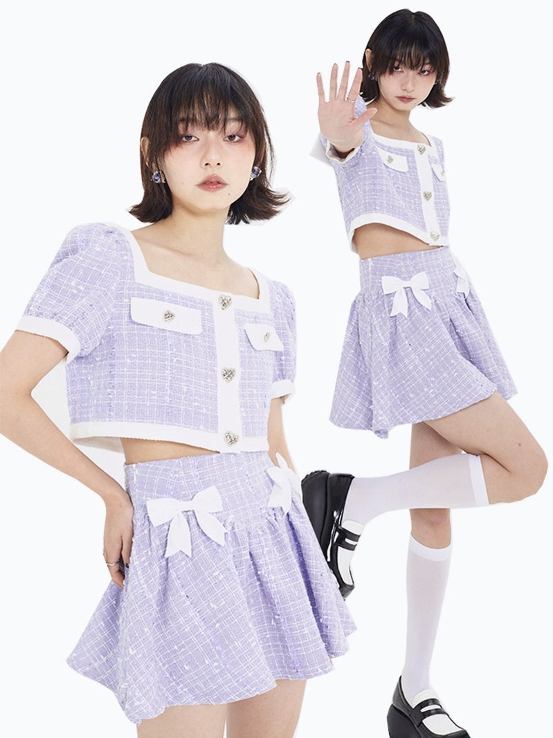 Fragrance Square Collar Jacket &amp; A-Line Skirt