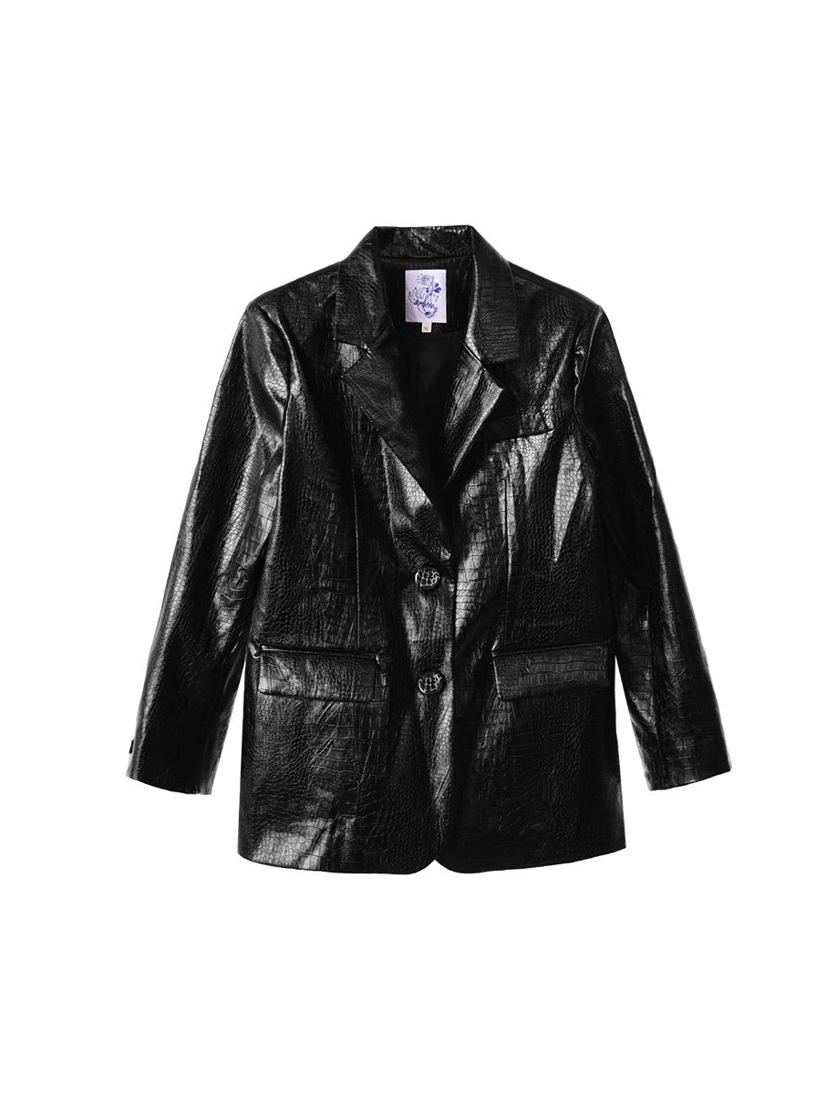 Crocodile Embossed Pu Leather Jacket