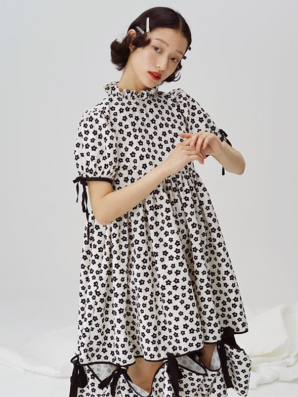 Stand-Up Collar Cute Floral Dress