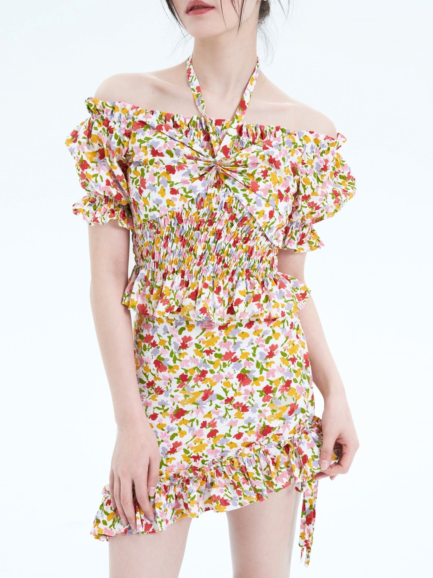 Floral Short-Sleeed Dress