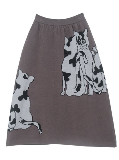 Kittens Pattern A-LINE MID-LENGTH KNITTED SKIRT