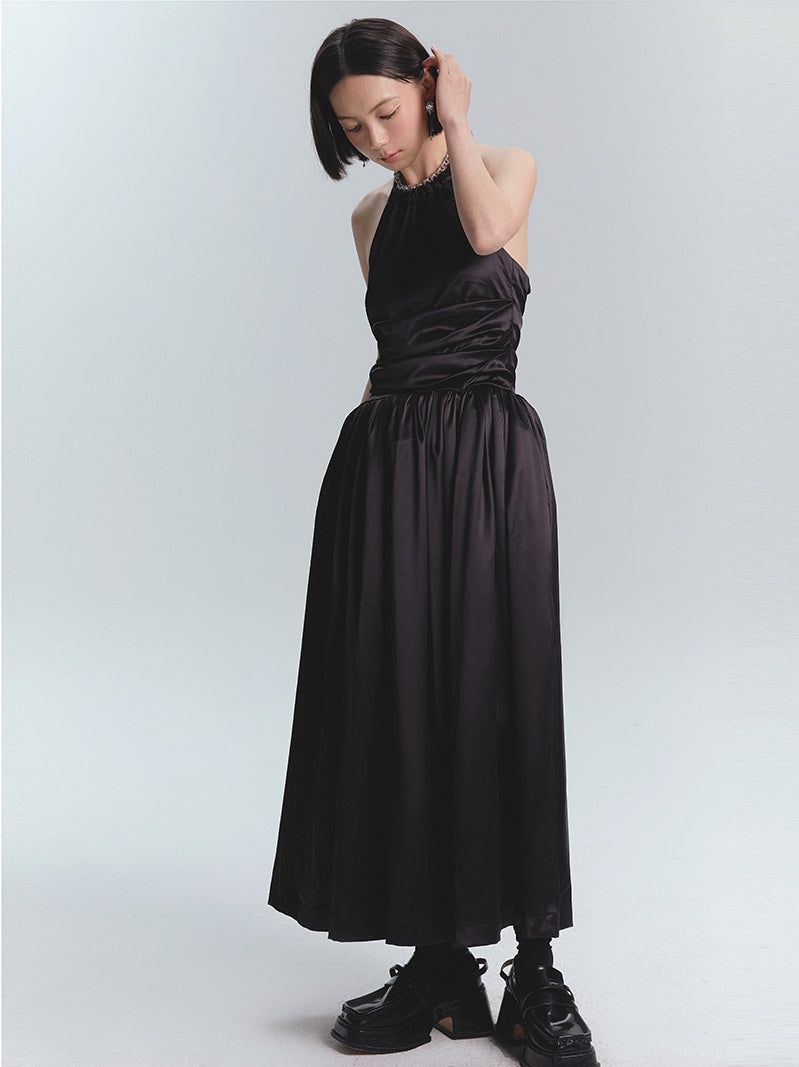 Hecktränen -Satin -Maxi -Kleid