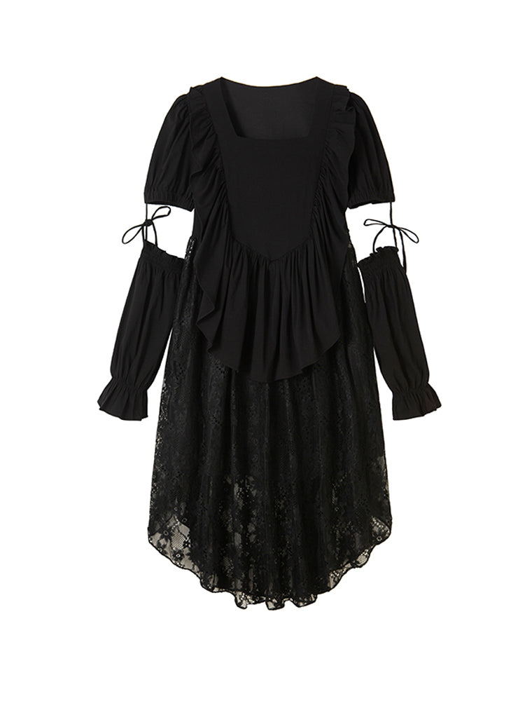 Robe irrégulière noire à manches détachables