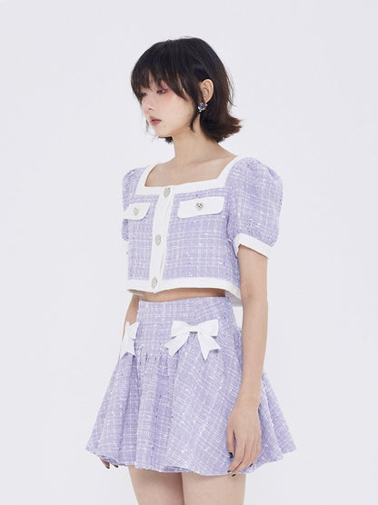 Fragrance Square Collar Jacket &amp; A-Line Skirt