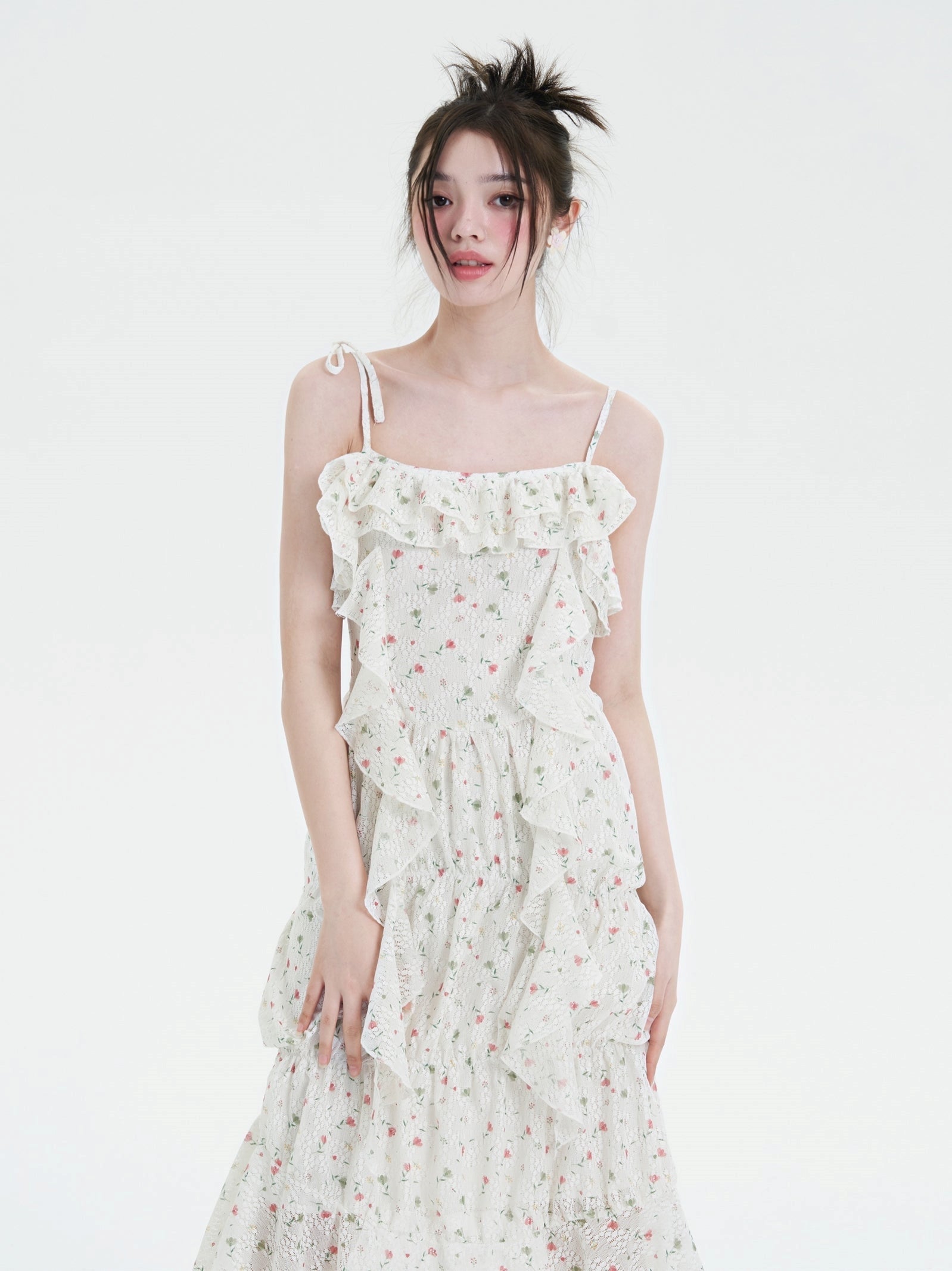 Robe à écharpe plissée florale