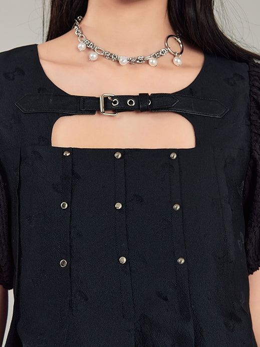 Leather Buckle Rivet Black Dress