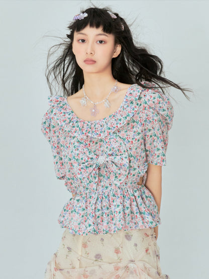 Floral Retro Bow Short Top