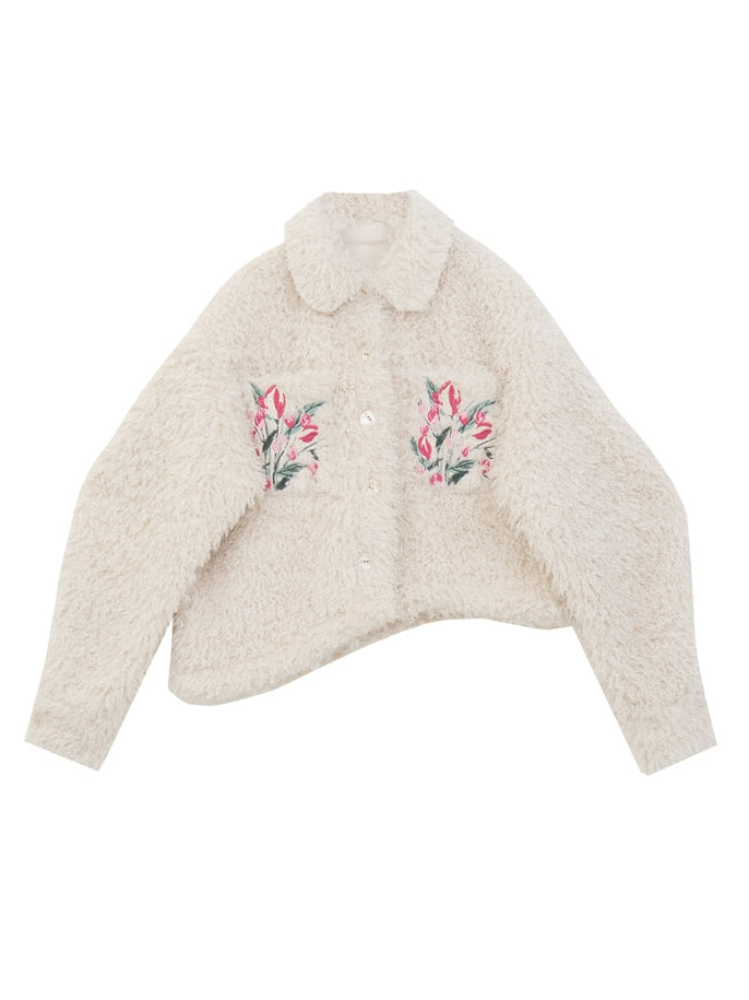 Tulip Pattern Embroidery Plush Short COAT