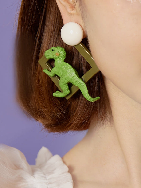 UNIQUE GREEN DINOSAUR EARRINGS