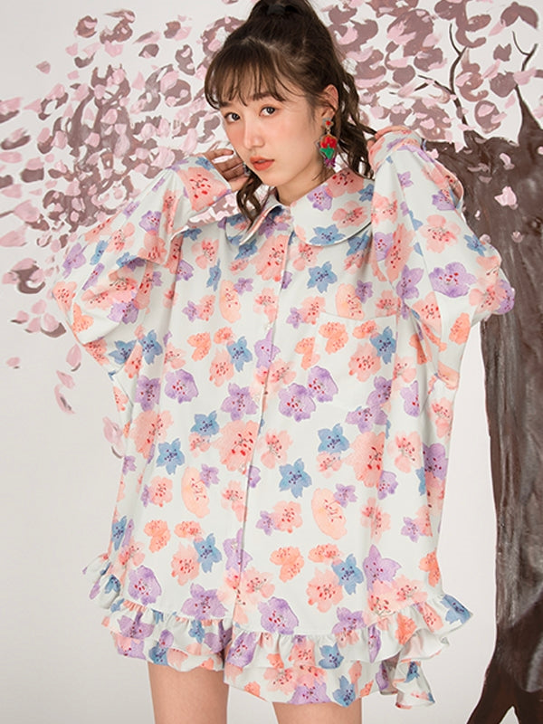 Cherry Blossom Bat Sleeve Loose Shirt