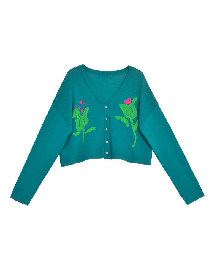 Tulip Pattern Jacquard Tricot Cardigan