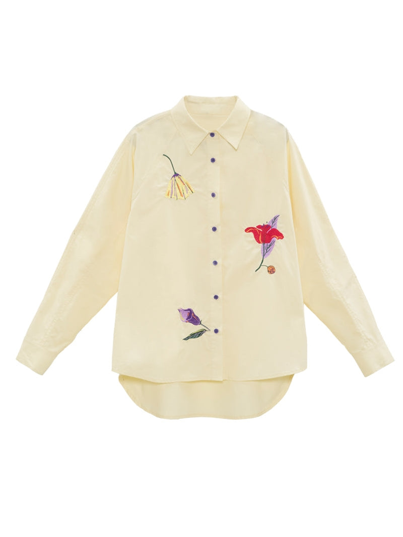 Blume Stickerei Raglan Ärmel lose Hemd