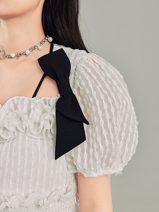 Puff Sleeve Bow Mesh Long Dress --Diddi Moda – ARCANA ARCHIVE
