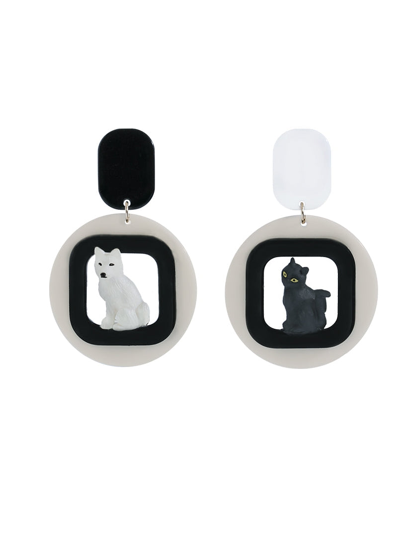 Black Cat And White Dog Earrings