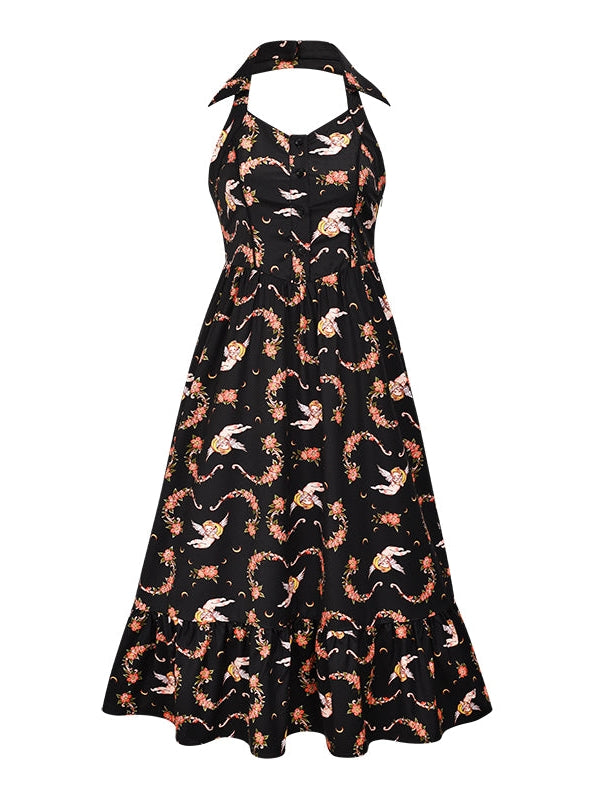 Print Retro Halter Neck Dress