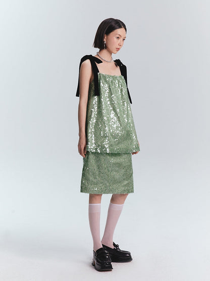 SEQUINED STRAIGHT FIT SKIRT