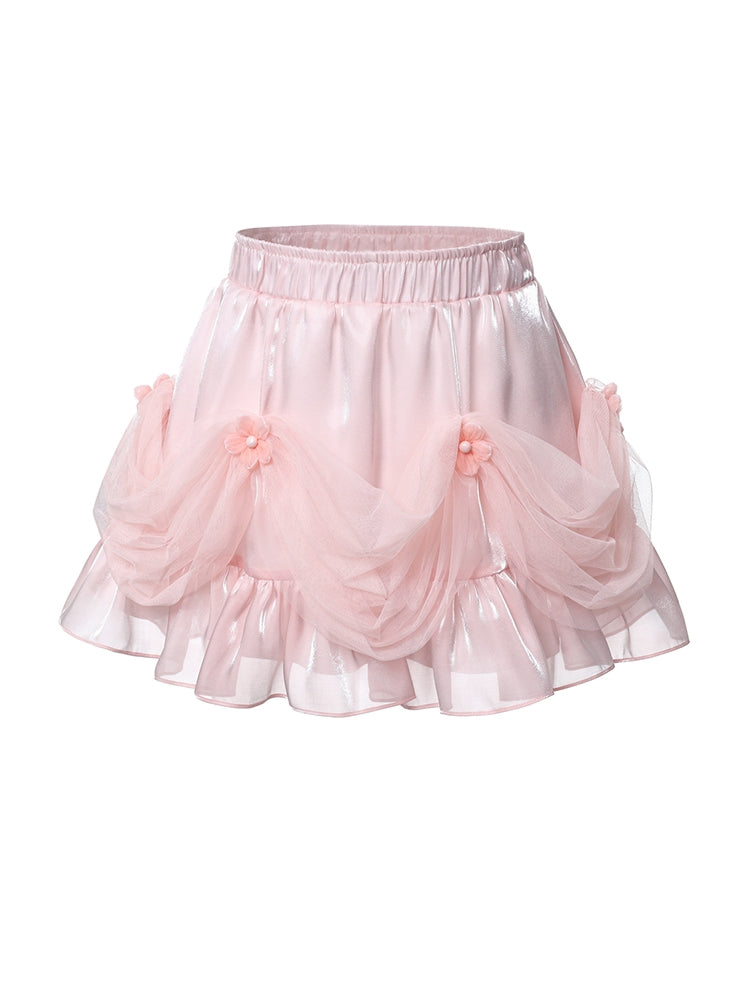 PINK GLOSSY BOW HALTER CORSET + Ruffle Skirt