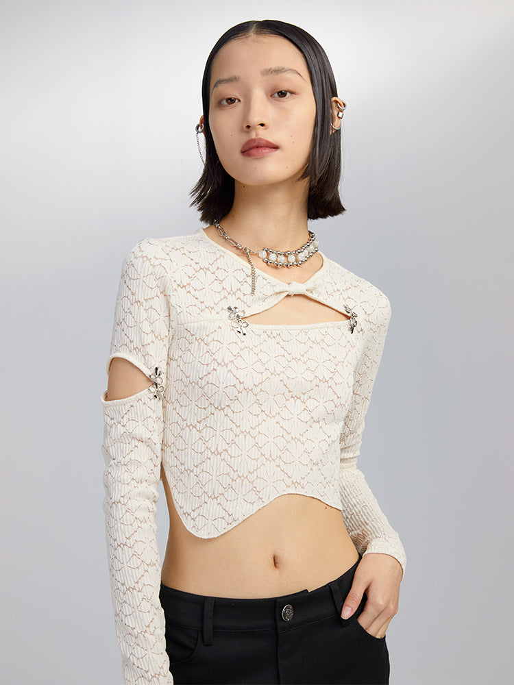 Cutout Panel Metal Bow Hook Crop Top