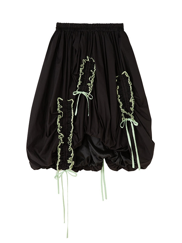 Contrast Color Pleated Ruffled Skirt